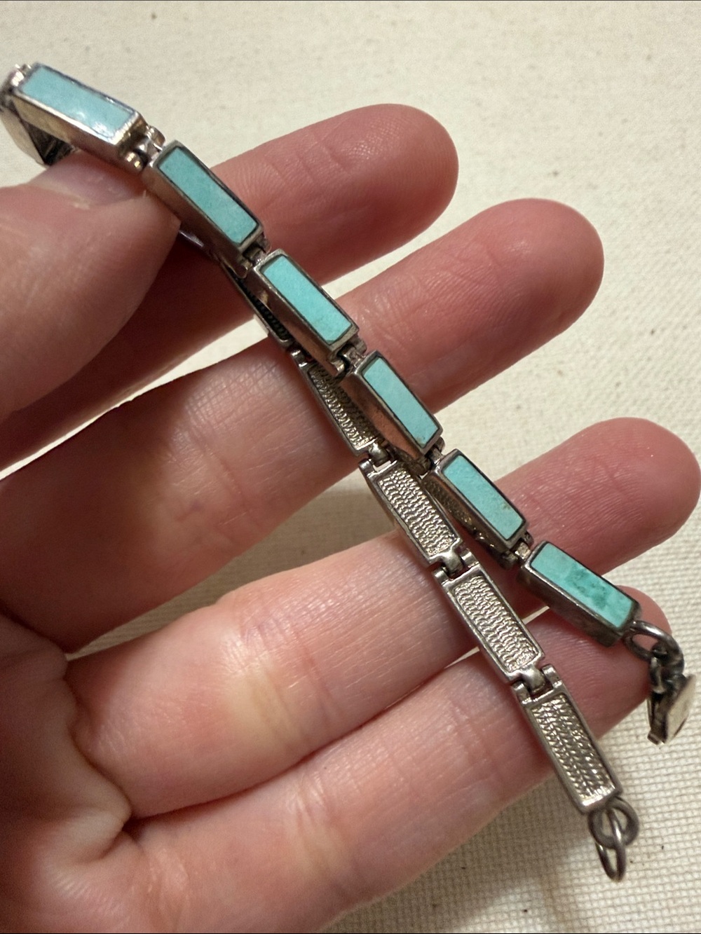 Sterling Silver 925 Turquoise Inlay Link Bracelet 7’ in